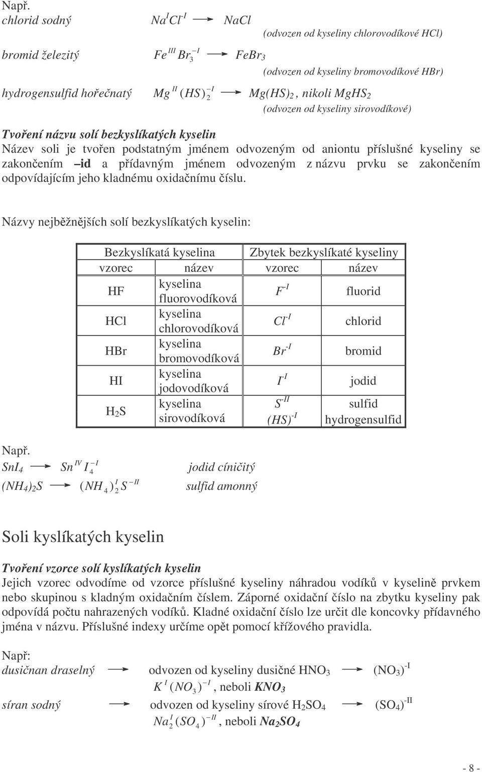 se zakonením odpovídajícím jeho kladnému oxidanímu íslu.