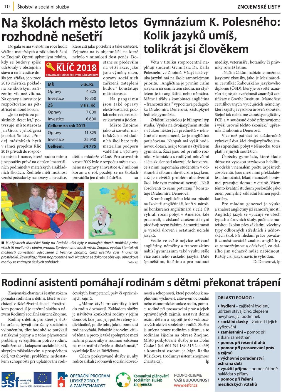 Na opravy a investice je rozpočtováno na pětatřicet milionů korun. Je to nejvíc za posledních deset let, potvrzuje místostarosta Jan Grois, v jehož gesci je oblast školství.