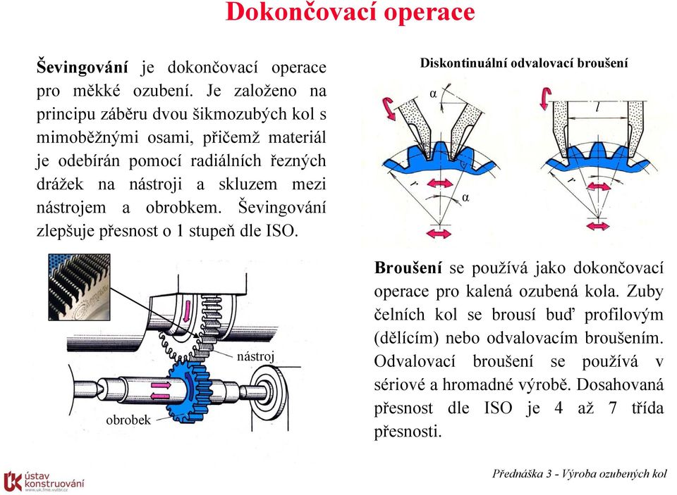 nástrojem a obrobkem. Ševingování lepšuje přesnost o stupeň dle ISO.