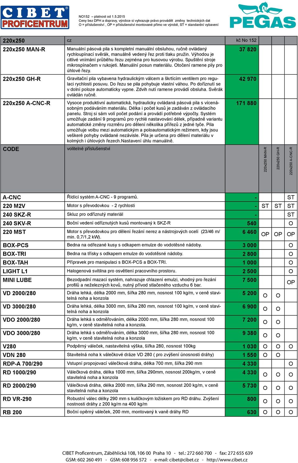 Manuální posun materiálu. točení ramene pily pro úhlové řezy. 37 820 220x250 GHR Gravitační pila vybavena hydraulickým válcem a škrtícím ventilem pro regulaci rychlosti posuvu.