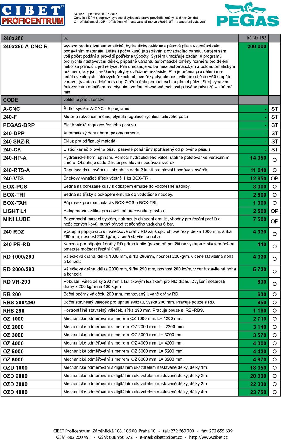 Systém umožňuje zadání 9 programů pro rychlé nastavování délek, případně variantu automatické změny rozměru pro dělení několika přířezů z jedné tyče.