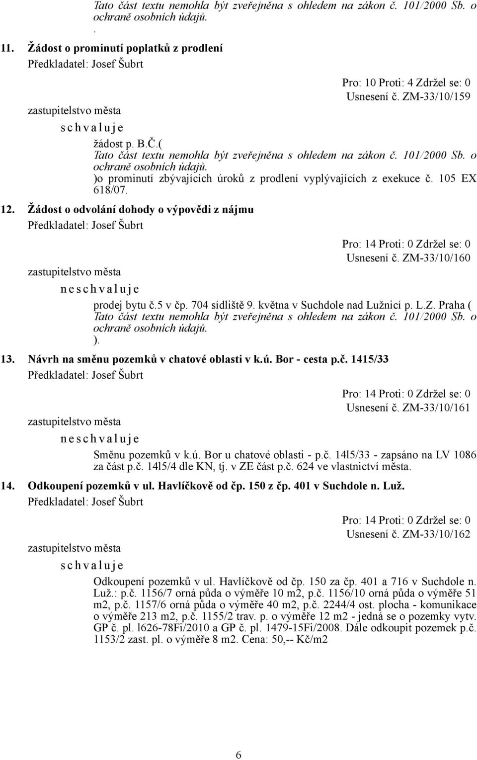 Návrh na směnu pozemků v chatové oblasti v k.ú. Bor - cesta p.č. 1415/33 Usnesení č. ZM-33/10/161 n e Směnu pozemků v k.ú. Bor u chatové oblasti - p.č. 14l5/33 - zapsáno na LV 1086 za část p.č. 14l5/4 dle KN, tj.