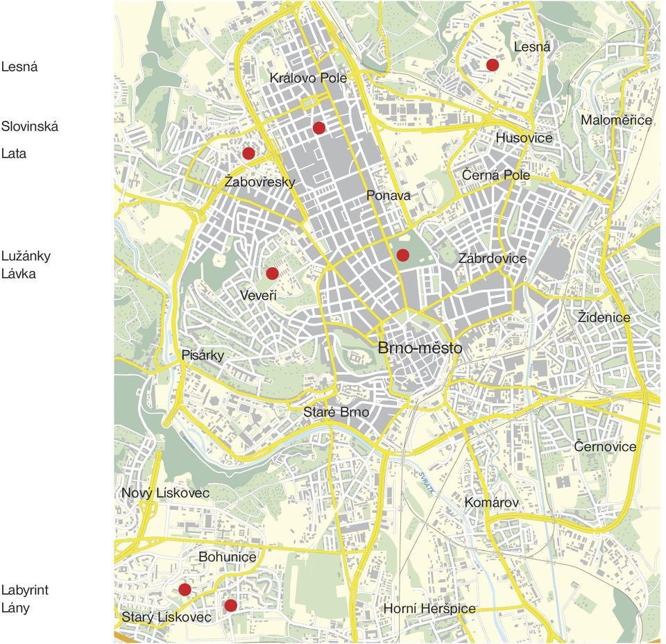 Židenice Brno-město Pisárky Staré Brno Černovice Nový