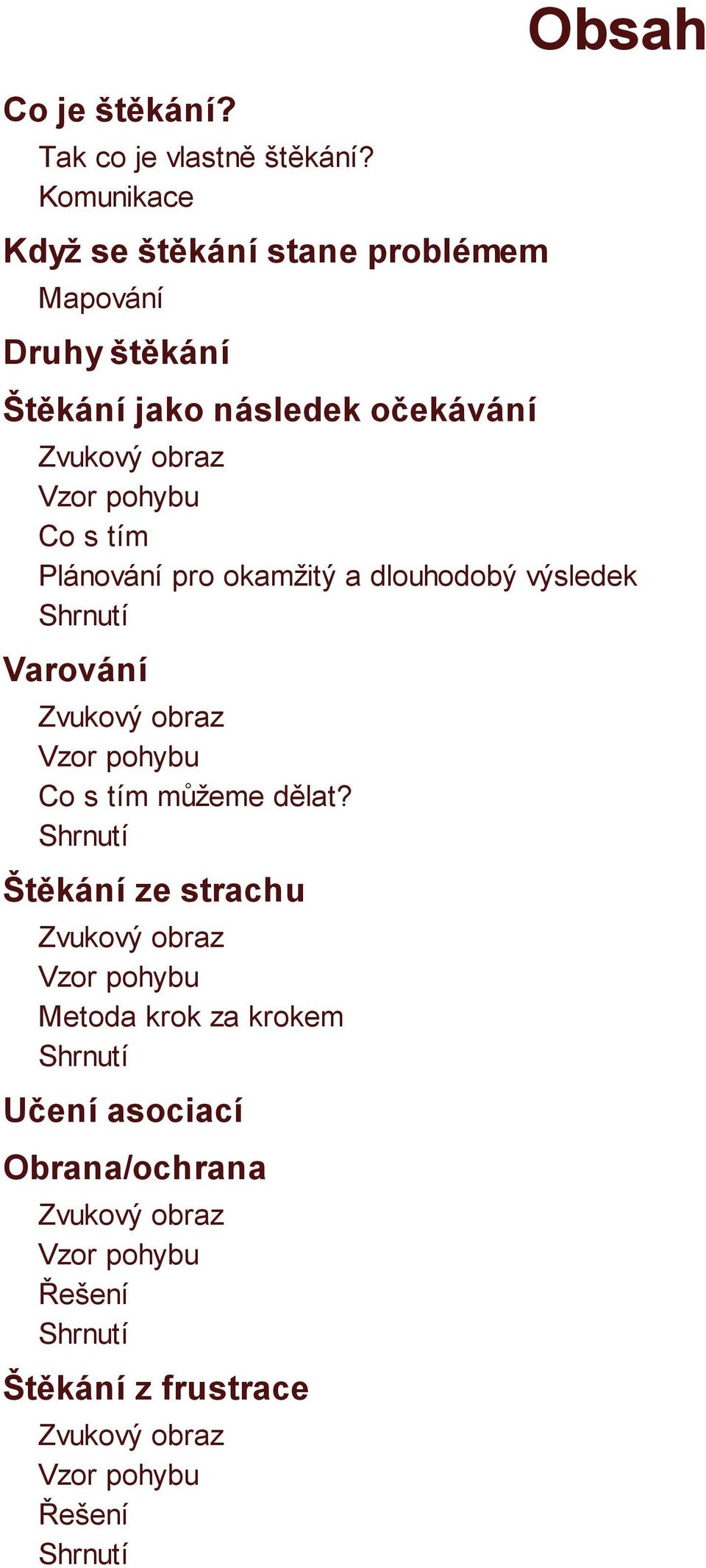 s tím Plánování pro okamžitý a dlouhodobý výsledek Shrnutí Varování Zvukový obraz Vzor pohybu Co s tím můžeme dělat?