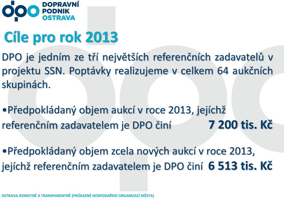 Předpokládaný objem aukcí v roce 2013, jejíchž referenčním zadavatelem je DPO činí 7