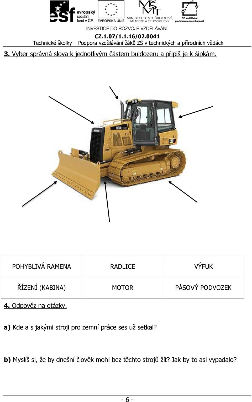 POHYBLIVÁ RAMENA RADLICE VÝFUK ŘÍZENÍ (KABINA) MOTOR PÁSOVÝ PODVOZEK 4.