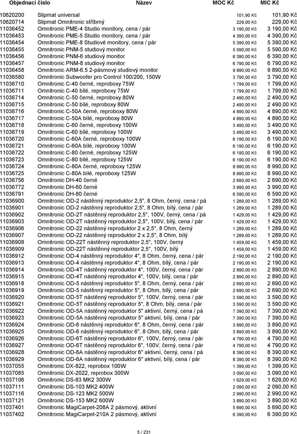 590,00 Kč 5 590,00 Kč 11036456 Omnitronic PNM-6 studiový monitor 6 390,00 Kč 6 390,00 Kč 11036457 Omnitronic PNM-8 studiový monitor 6 790,00 Kč 6 790,00 Kč 11036458 Omnitronic ARM-6.