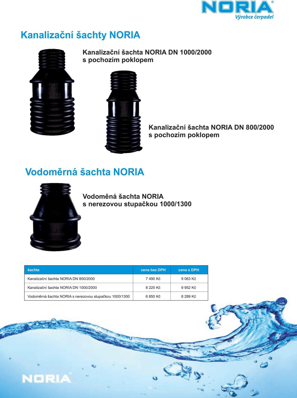 šachta cena bez DPH cena s DPH Kanalizační šachta NORIA DN 800/2000 7 490 Kč 9 063 Kč Kanalizační šachta