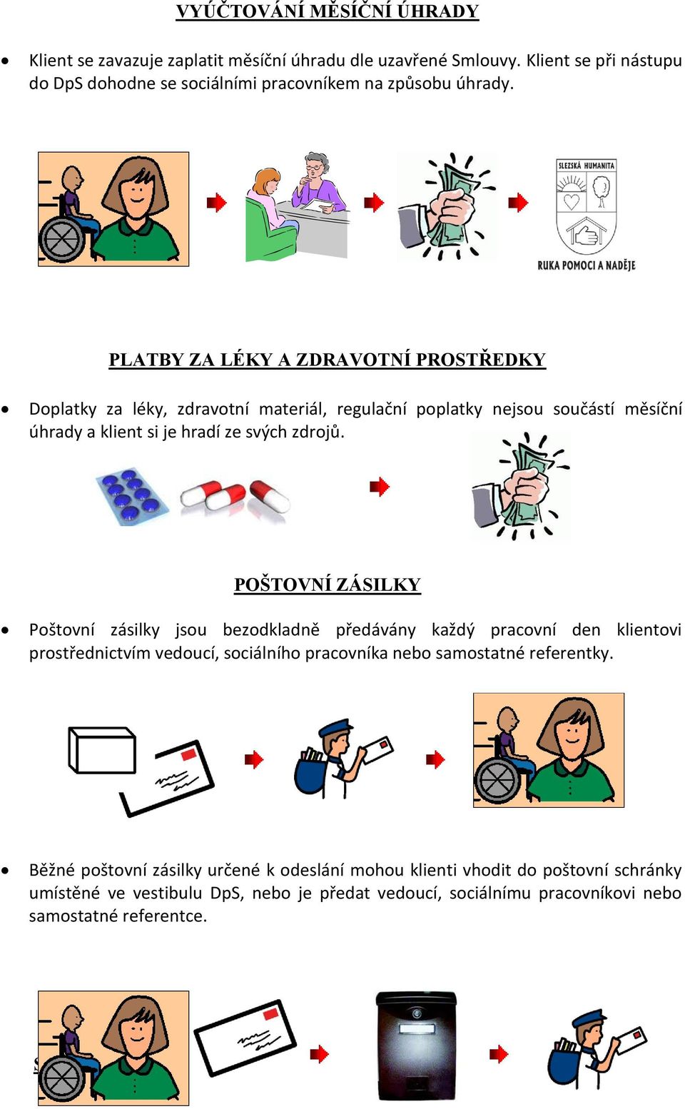 POŠTOVNÍ ZÁSILKY Poštovní zásilky jsou bezodkladně předávány každý pracovní den klientovi prostřednictvím vedoucí, sociálního pracovníka nebo samostatné referentky.