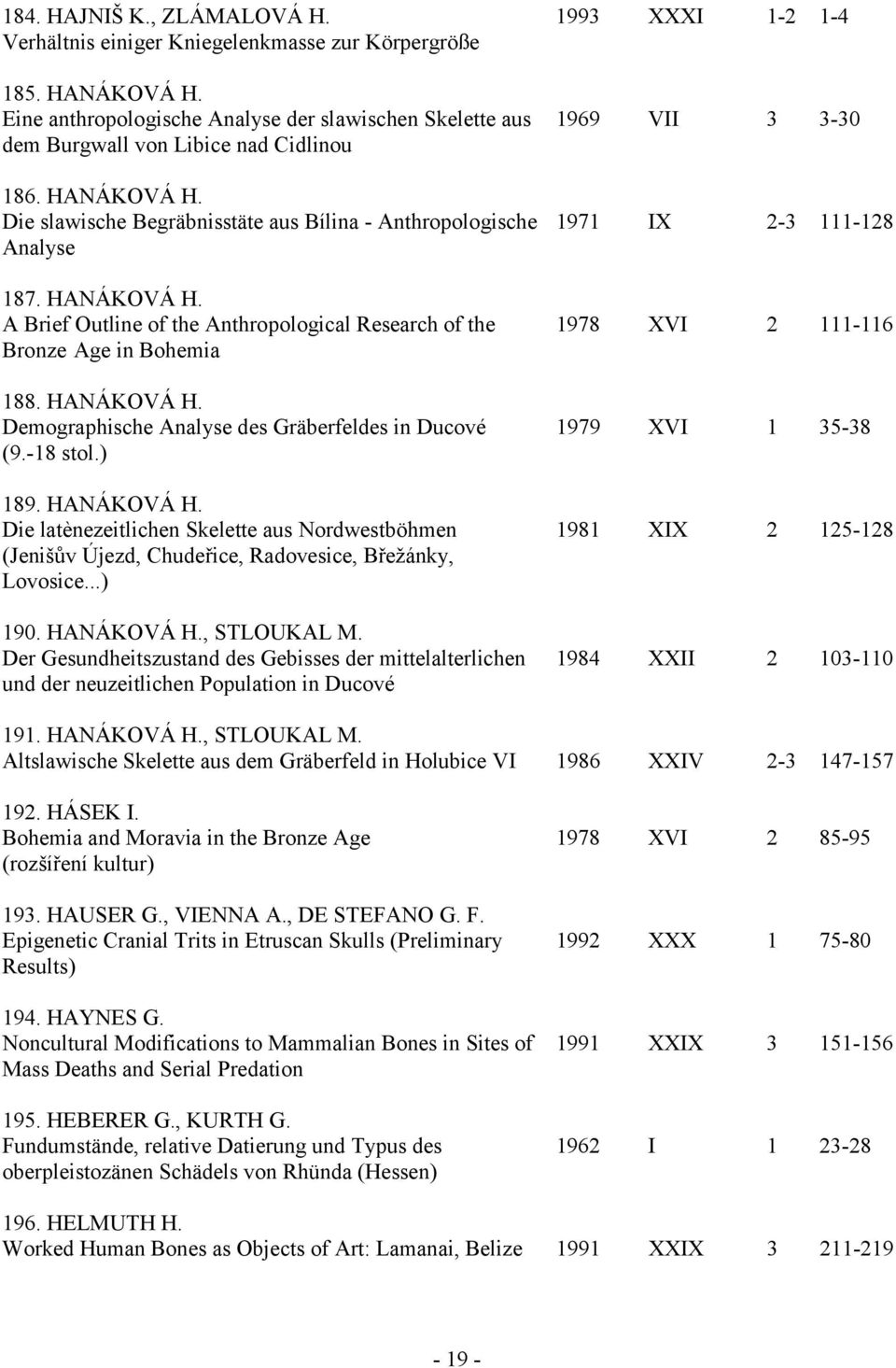 Die slawische Begräbnisstäte aus Bílina - Anthropologische Analyse 187. HANÁKOVÁ H.