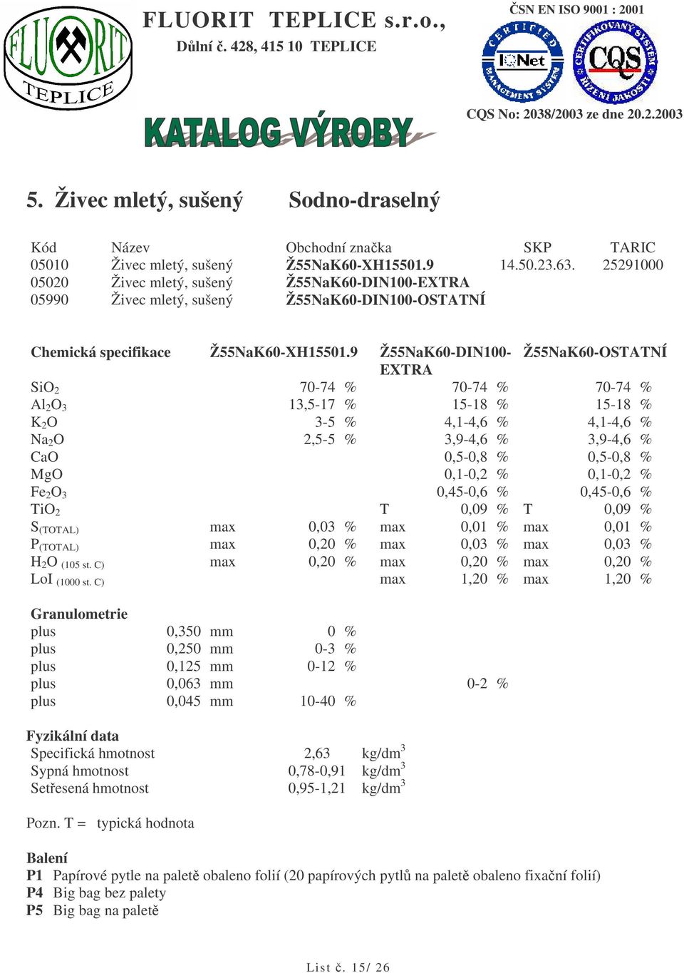 9 Ž55NaK60-DIN100- Ž55NaK60-OSTATNÍ EXTRA SiO 2 70-74 % 70-74 % 70-74 % Al 2 O 3 13,5-17 % 15-18 % 15-18 % K 2 O 3-5 % 4,1-4,6 % 4,1-4,6 % Na 2 O 2,5-5 % 3,9-4,6 % 3,9-4,6 % CaO 0,5-0,8 % 0,5-0,8 %