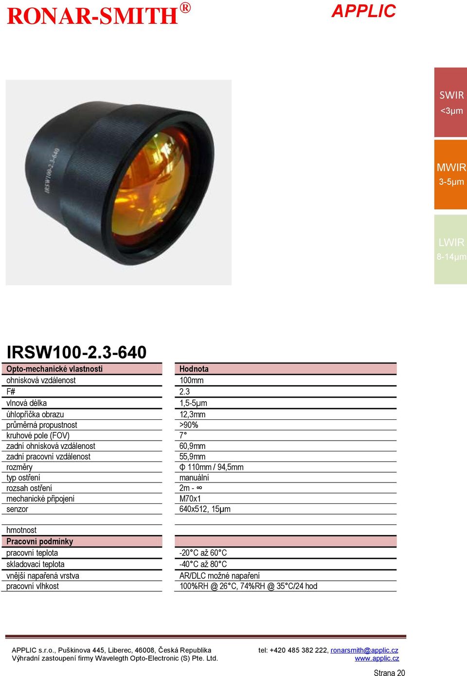 pole (FOV) 7 zadní 60,9mm 55,9mm Φ 110mm / 94,5mm 2m -