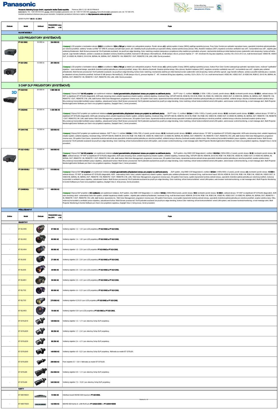 net/avc/projector/ bez DPH v Kč LCD PROJEKTORY (SYSTÉMOVÉ) PT-EX16KE 16 000 lm 354 995 Kč 4 lampový LCD projektor s kontrastem obrazu 2500:1 a rozlišením 1024 x 768 pxl je ideální pro velkoplošné