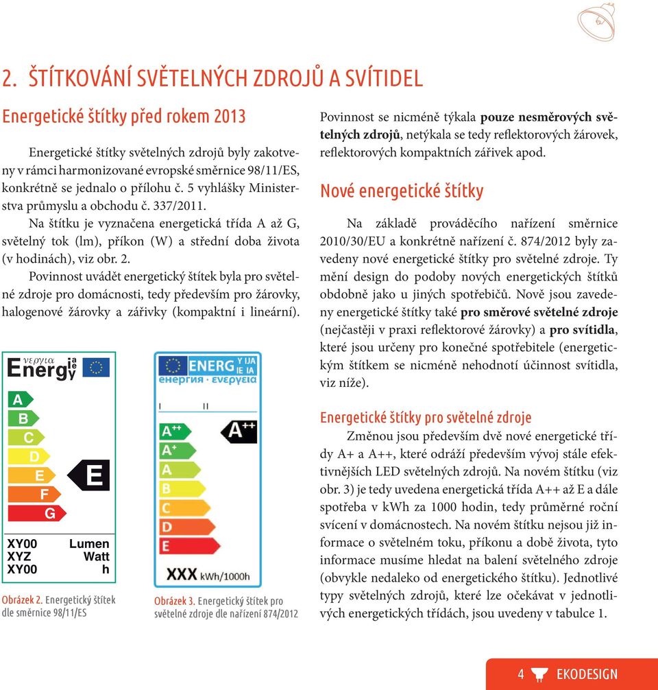 2. Povinnost uvádět energetický štítek byla pro světelné zdroje pro domácnosti, tedy především pro žárovky, halogenové žárovky a zářivky (kompaktní i lineární).