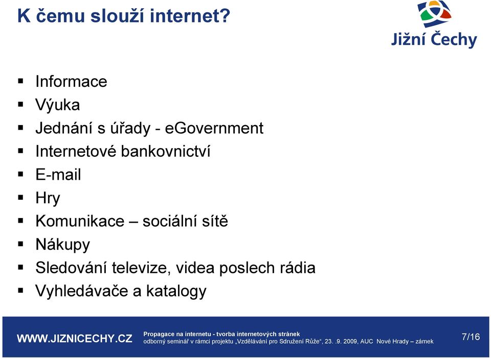 Internetové bankovnictví E-mail Hry Komunikace