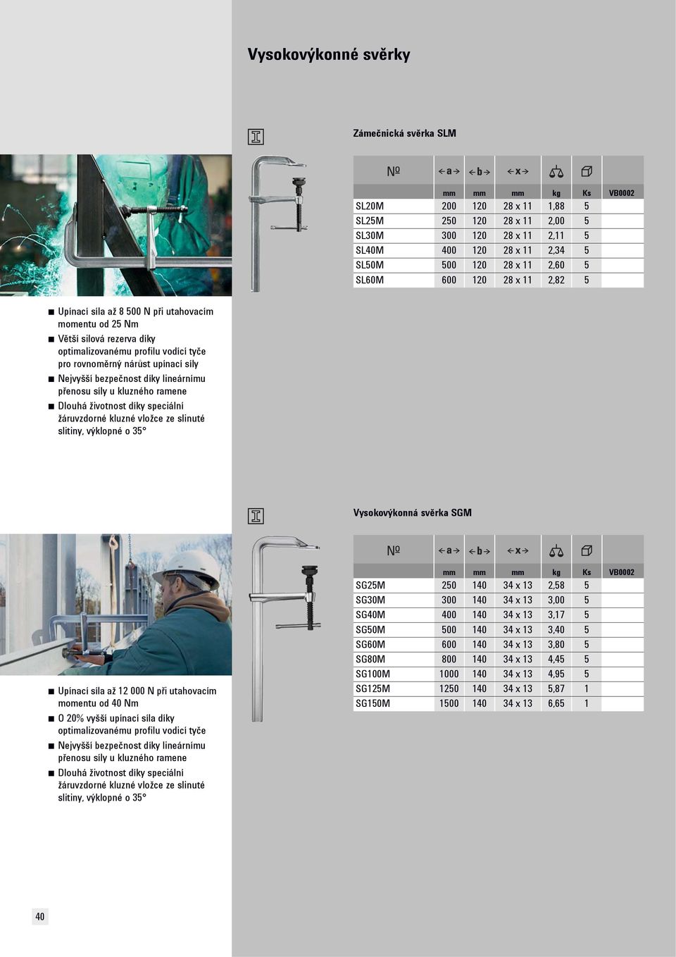 síly u kluzného ramene Vysokovýkonná svěrka SGM Upínací síla až 12 000 N při utahovacím momentu od 40 Nm O 20% vyšší upínací síla díky optimalizovanému profilu vodicí tyče Nejvyšší bezpečnost díky