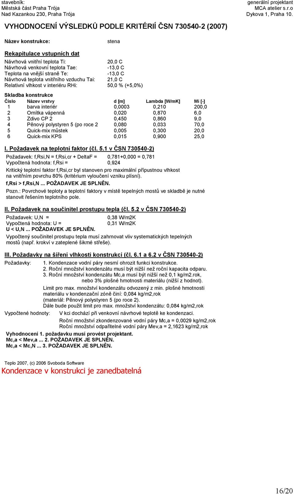 0,0003 0,210 200,0 2 Omítka vápenná 0,020 0,870 6,0 3 Zdivo CP 2 0,450 0,860 9,0 4 Pěnový polystyren 5 (po roce 2 0,080 0,033 70,0 5 Quick-mix můstek 0,005 0,300 20,0 6 Quick-mix KPS 0,015 0,900 25,0