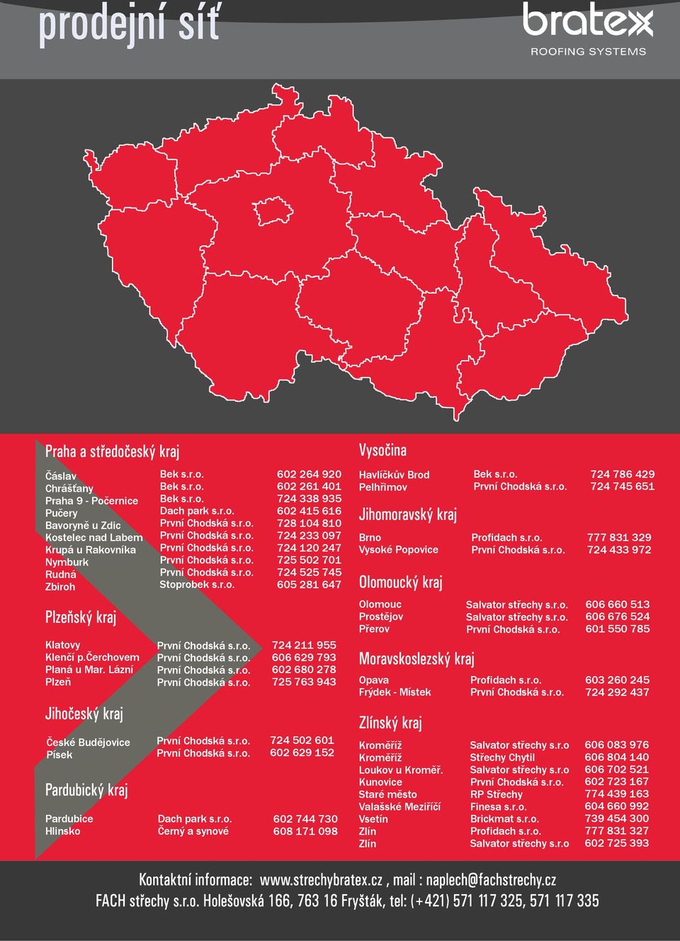 Popovice Olomoucký kraj Bek s.r.o. Profidach s.r.o. 724 786 429 724 745 651 777 831 329 724 433 972 Plzeňský kraj Klatovy Klenčí p.čerchovem Planá u Mar.