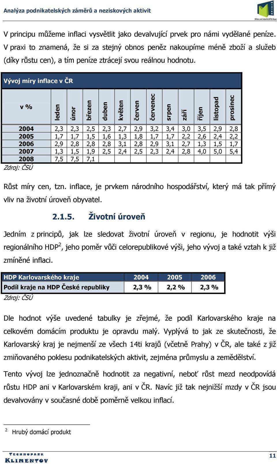 Vývoj míry inflace v ČR v % 2004 2,3 2,3 2,5 2,3 2,7 2,9 3,2 3,4 3,0 3,5 2,9 2,8 2005 1,7 1,7 1,5 1,6 1,3 1,8 1,7 1,7 2,2 2,6 2,4 2,2 2006 2,9 2,8 2,8 2,8 3,1 2,8 2,9 3,1 2,7 1,3 1,5 1,7 2007 1,3 1,5