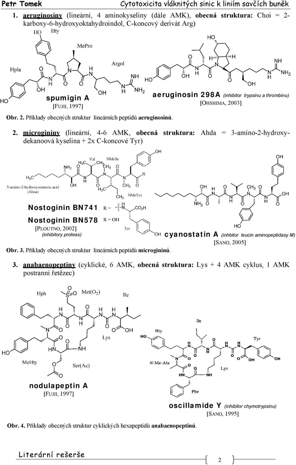 . microgininy (lineární, -6 AMK, obecná struktura: Ahda = 3-amino--hydroxydekanoová kyselina + x C-koncové Tyr) Nostoginin BN71 Nostoginin BN578 [PLOUTNO, ] (inhibitory proteas) Obr. 3. Příklady obecných struktur lineárních peptidů microgininů.