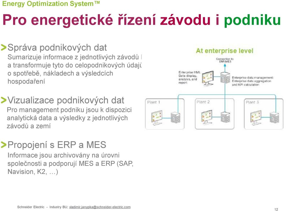 podnikových dat Pro management podniku jsou k dispozici analytická data a výsledky z jednotlivých závodů a