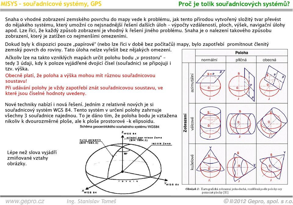 vzdáleností, ploch, výšek, navigační úlohy apod. Lze říci, že každý způsob zobrazení je vhodný k řešení jiného problému.