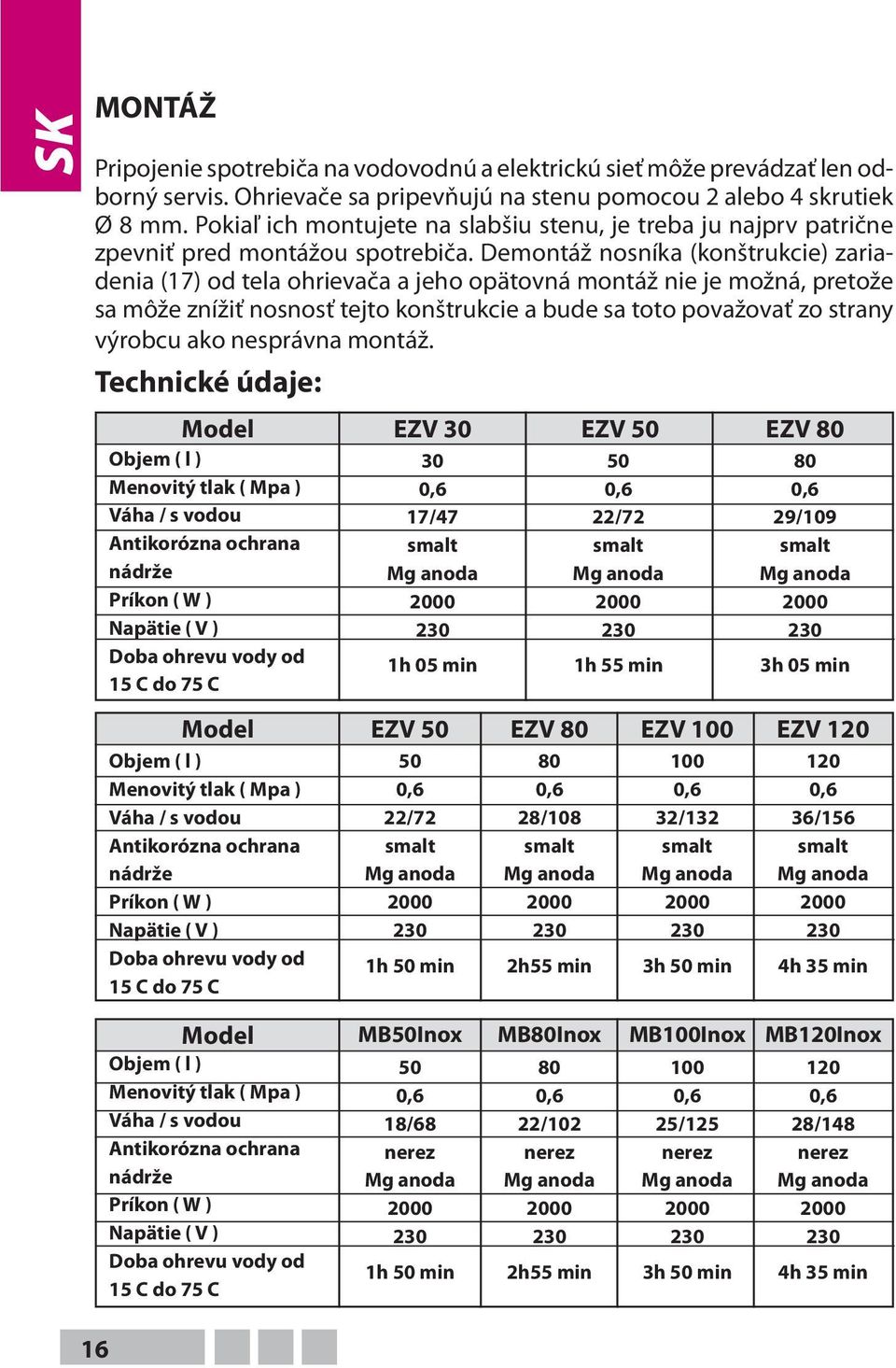 Demontáž nosníka (konštrukcie) zariadenia (17) od tela ohrievača a jeho opätovná montáž nie je možná, pretože sa môže znížiť nosnosť tejto konštrukcie a bude sa toto považovať zo strany výrobcu ako