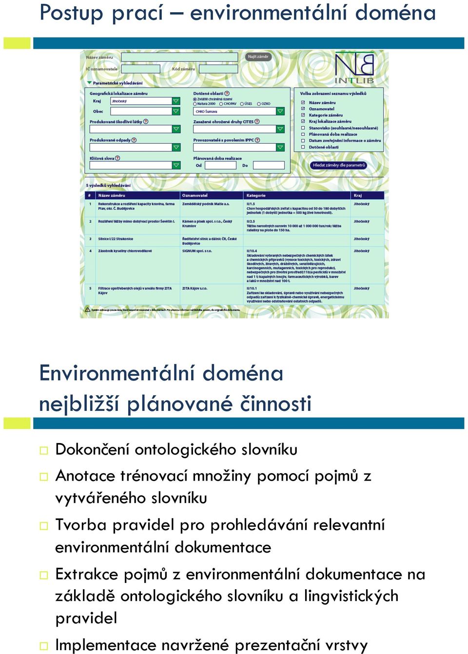 Tvorba pravidel pro prohledávání relevantní environmentální dokumentace!