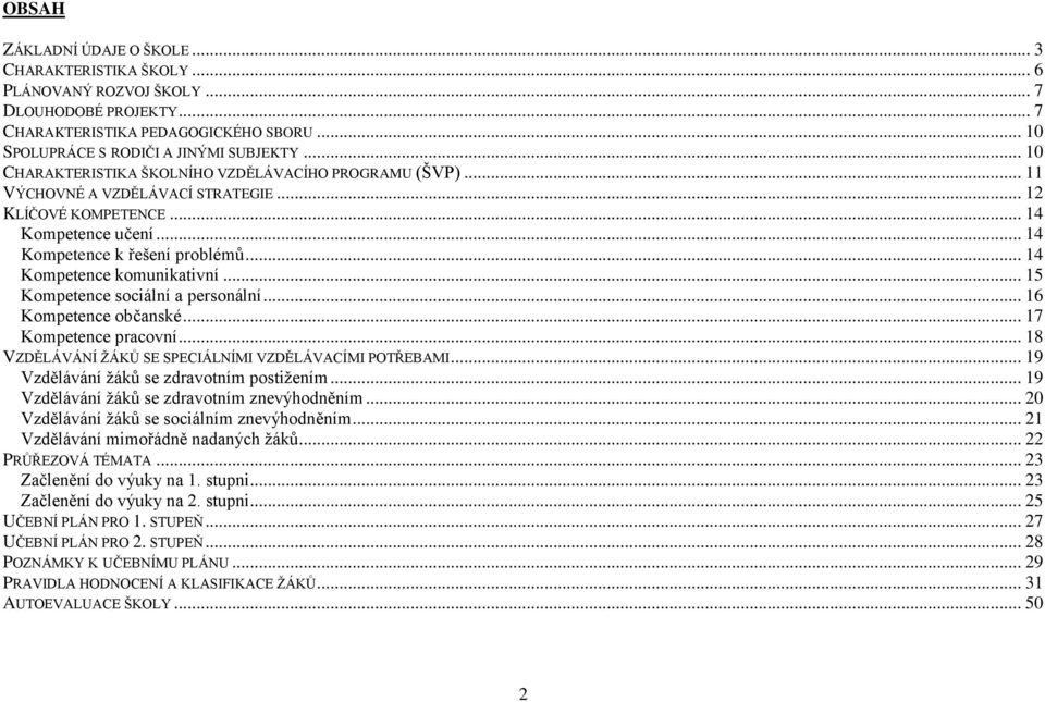 .. 14 Kompetence komunikativní... 15 Kompetence sociální a personální... 16 Kompetence občanské... 17 Kompetence pracovní... 18 VZDĚLÁVÁNÍ ŽÁKŮ SE SPECIÁLNÍMI VZDĚLÁVACÍMI POTŘEBAMI.