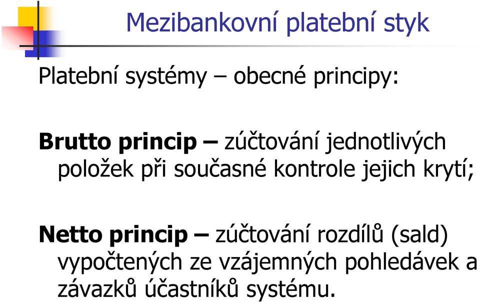 jejich krytí; Netto princip zúčtování rozdílů (sald)