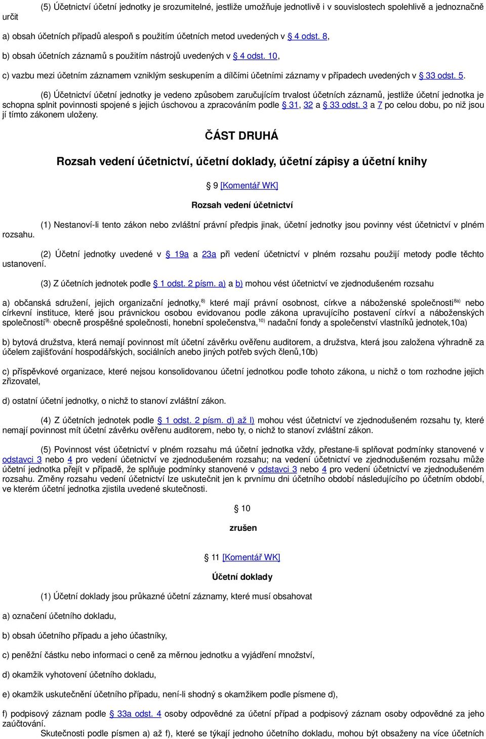 (6) Účetnictví účetní jednotky je vedeno způsobem zaručujícím trvalost účetních záznamů, jestliže účetní jednotka je schopna splnit povinnosti spojené s jejich úschovou a zpracováním podle 31, 32 a