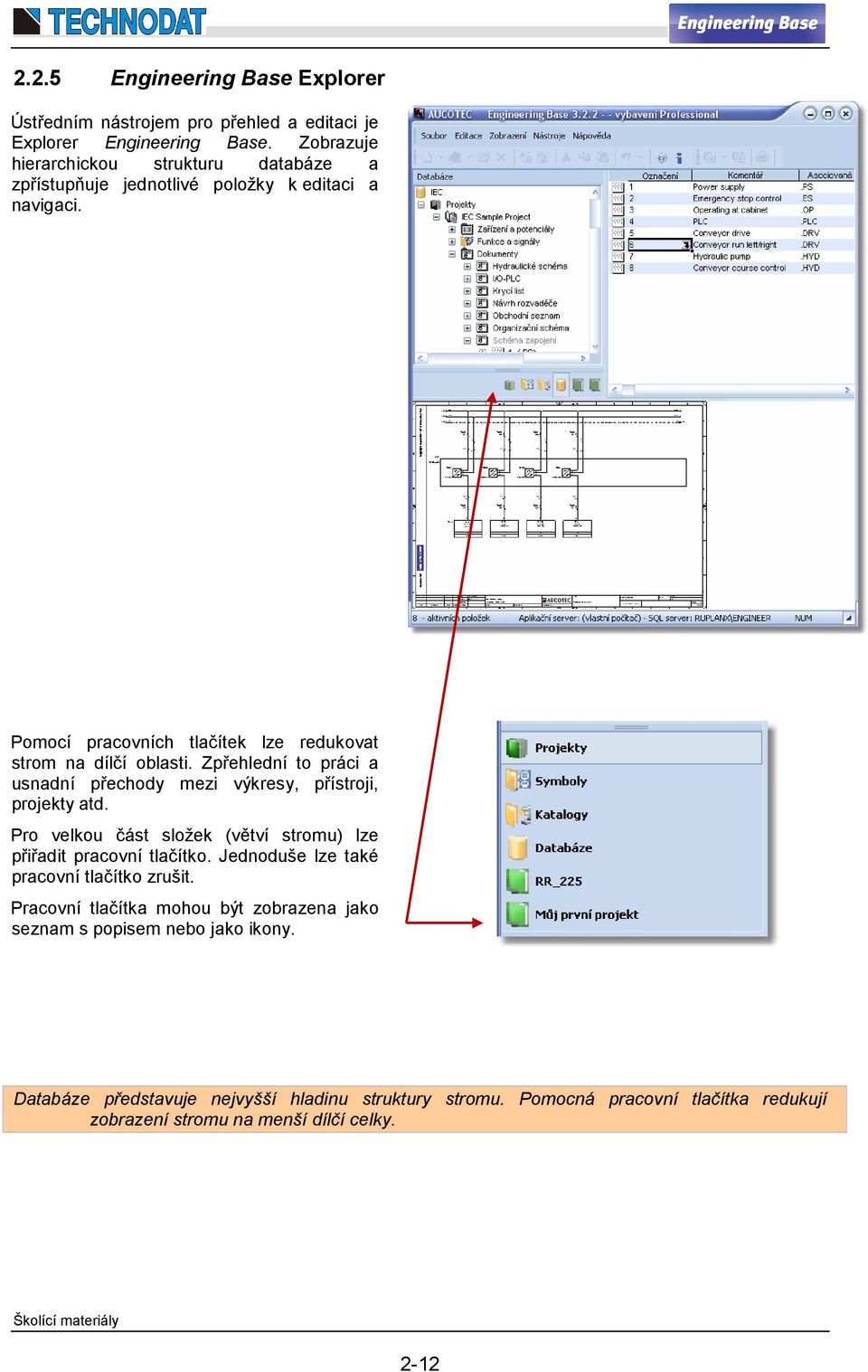 Zpřehlední to práci a usnadní přechody mezi výkresy, přístroji, projekty atd. Pro velkou část složek (větví stromu) lze přiřadit pracovní tlačítko.