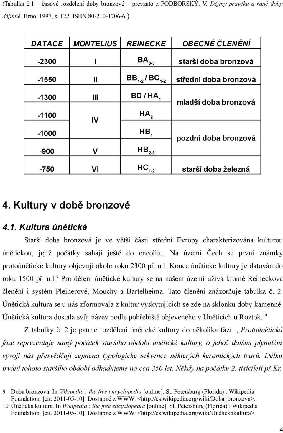 -750 VI HC1-2 pozdní doba bronzová starší doba železná 4. Kultury v době bronzové 4.1. Kultura únětická Starší doba bronzová je ve větší části střední Evropy charakterizována kulturou únětickou, jejíž počátky sahají ještě do eneolitu.