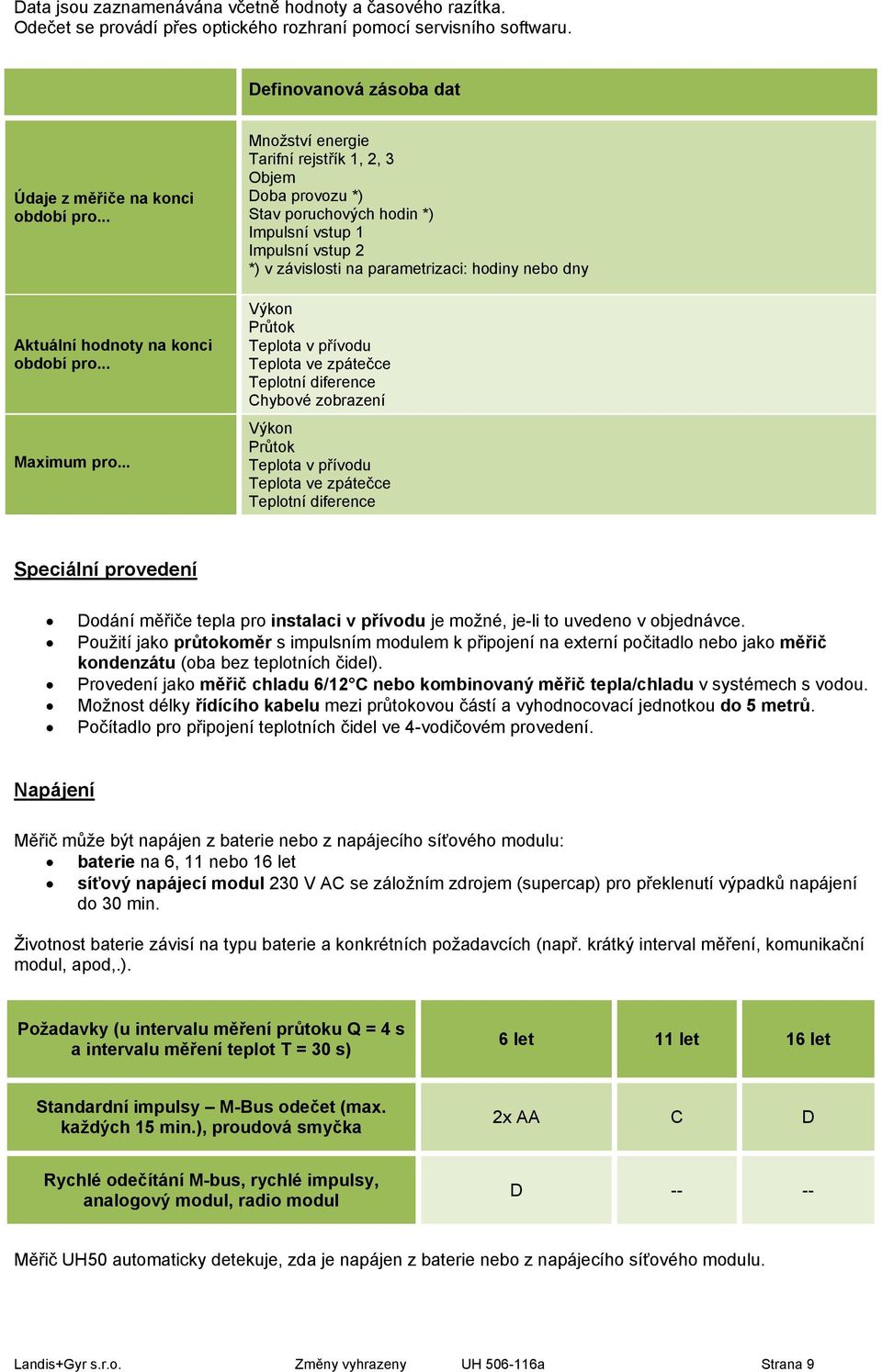 .. Množství energie Tarifní rejstřík 1, 2, 3 Objem Doba provozu *) Stav poruchových hodin *) Impulsní vstup 1 Impulsní vstup 2 *) v závislosti na parametrizaci: hodiny nebo dny Výkon Průtok Teplota v