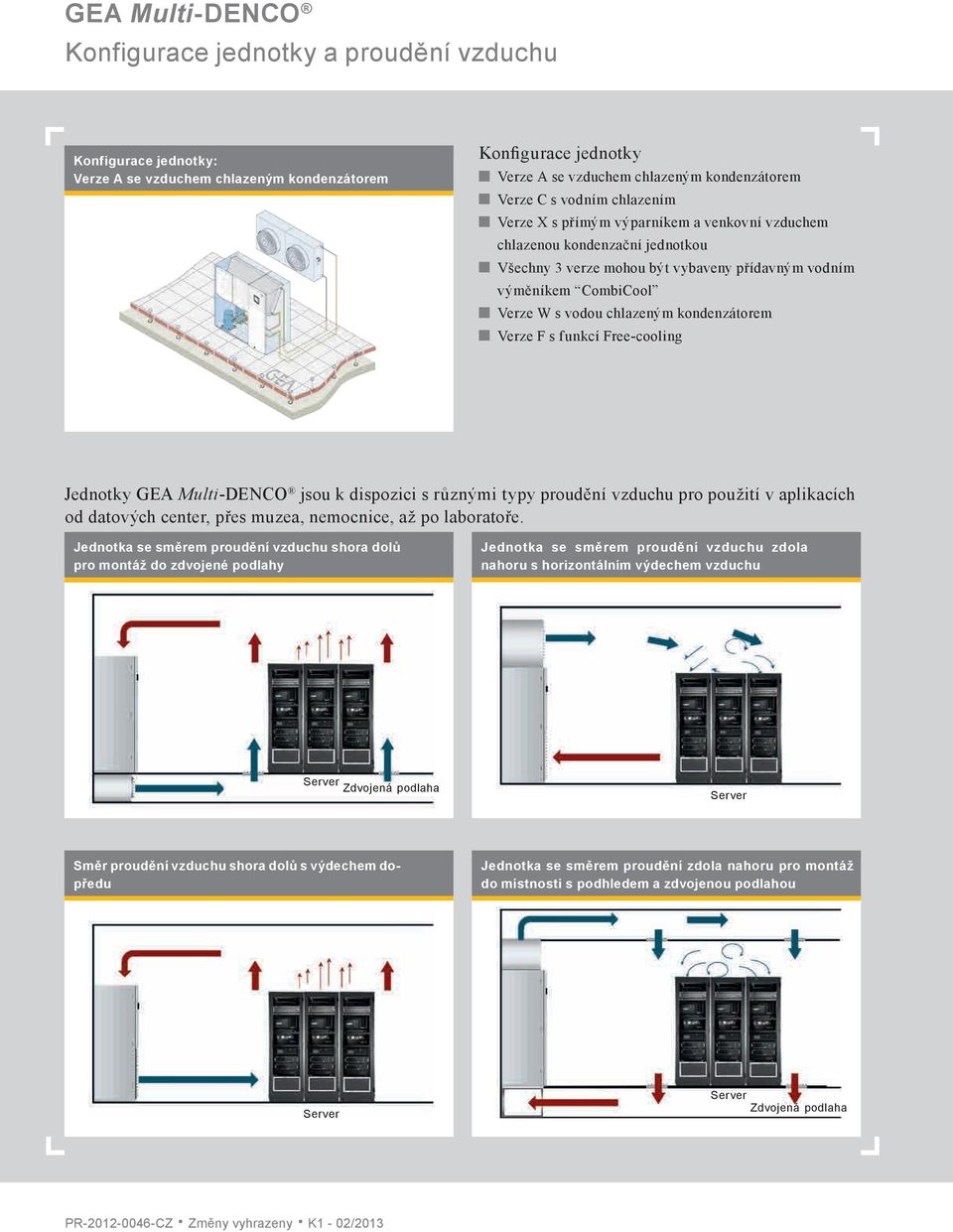 kondenzátorem Verze F s funkcí Free-cooling Jednotky GEA Multi-DENCO jsou k dispozici s různými typy proudění vzduchu pro použití v aplikacích od datových center, přes muzea, nemocnice, až po