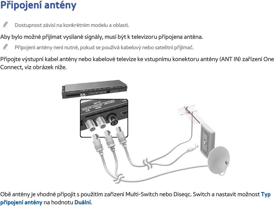 " Připojení antény není nutné, pokud se používá kabelový nebo satelitní přijímač.