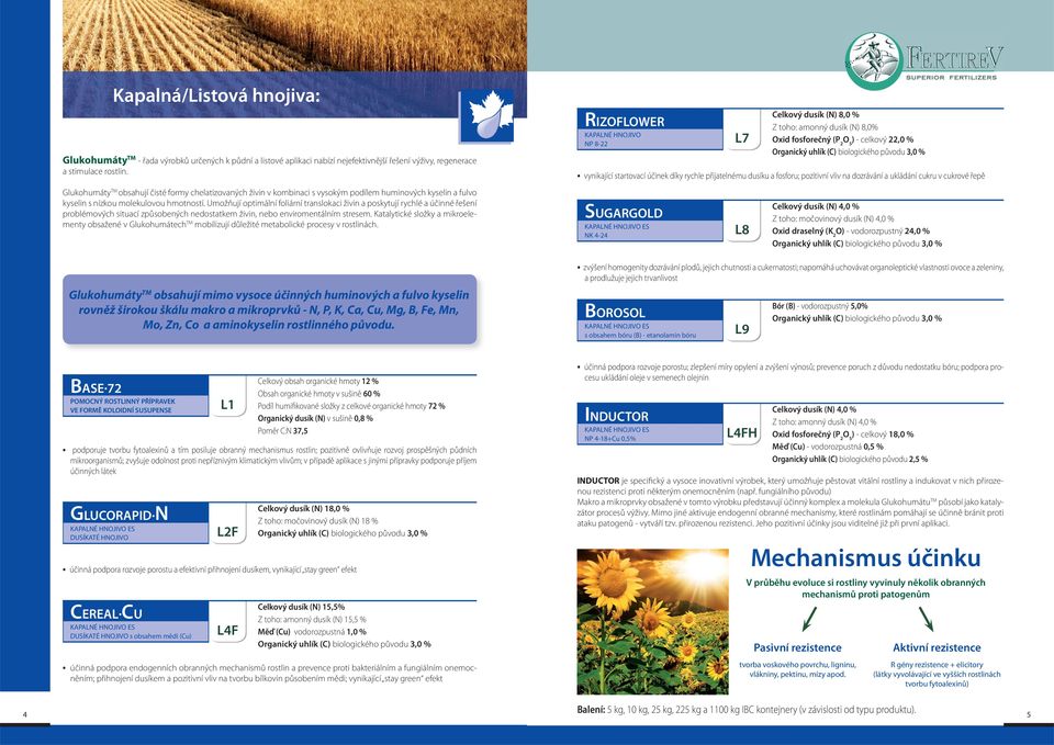 Umožňují optimální foliární translokaci živin a poskytují rychlé a účinné řešení problémových situací způsobených nedostatkem živin, enviromentálním stresem.