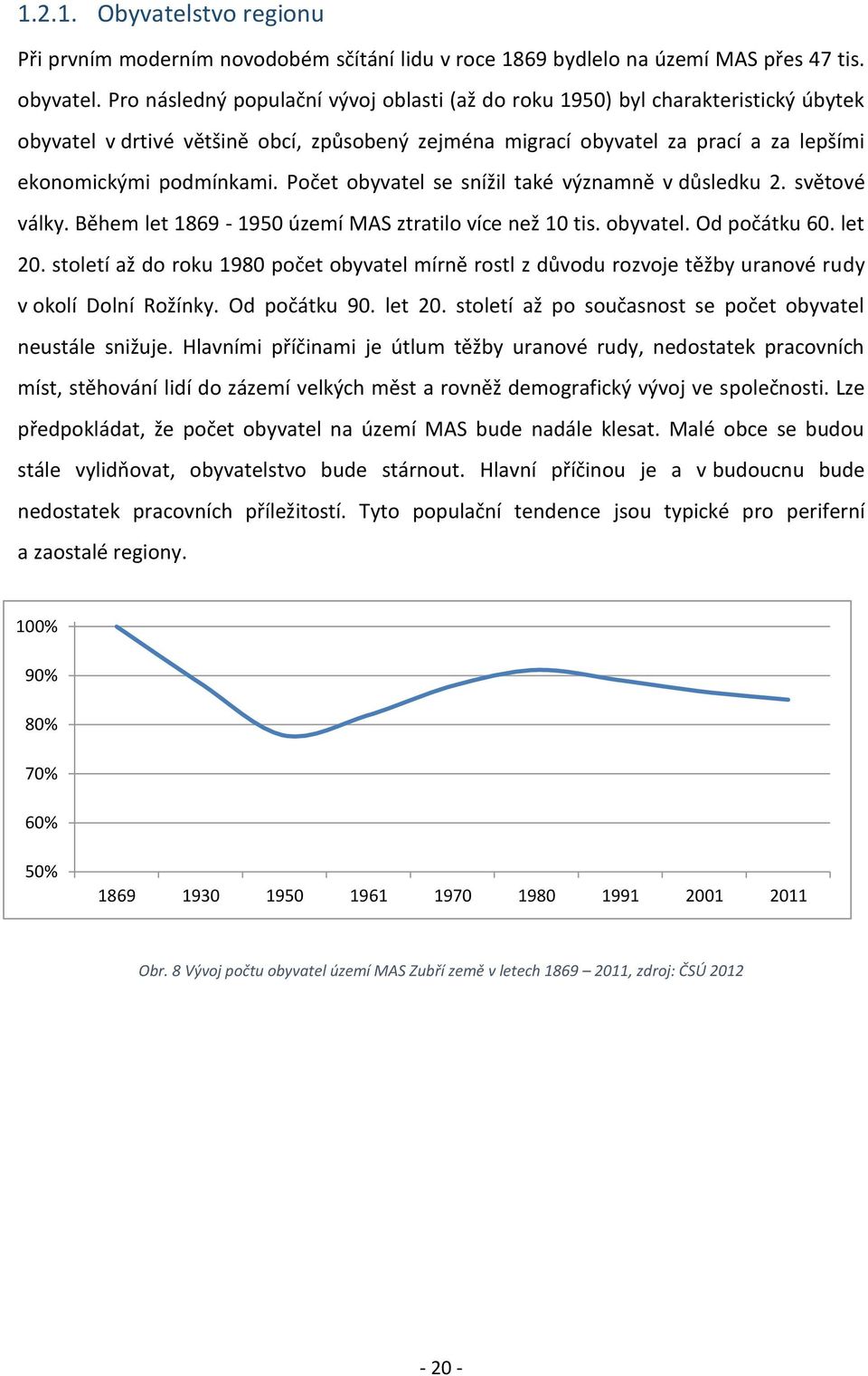 Počet obyvatel se snížil také významně v důsledku 2. světové války. Během let 1869-1950 území MAS ztratilo více než 10 tis. obyvatel. Od počátku 60. let 20.