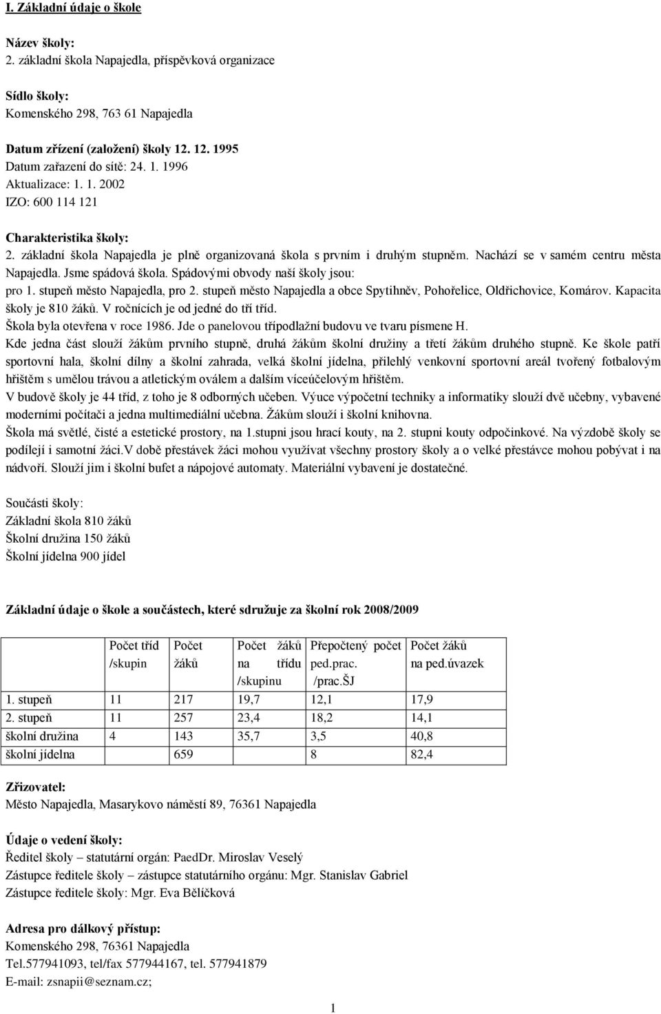 Nachází se v samém centru města Napajedla. Jsme spádová škola. Spádovými obvody naší školy jsou: pro 1. stupeň město Napajedla, pro 2.