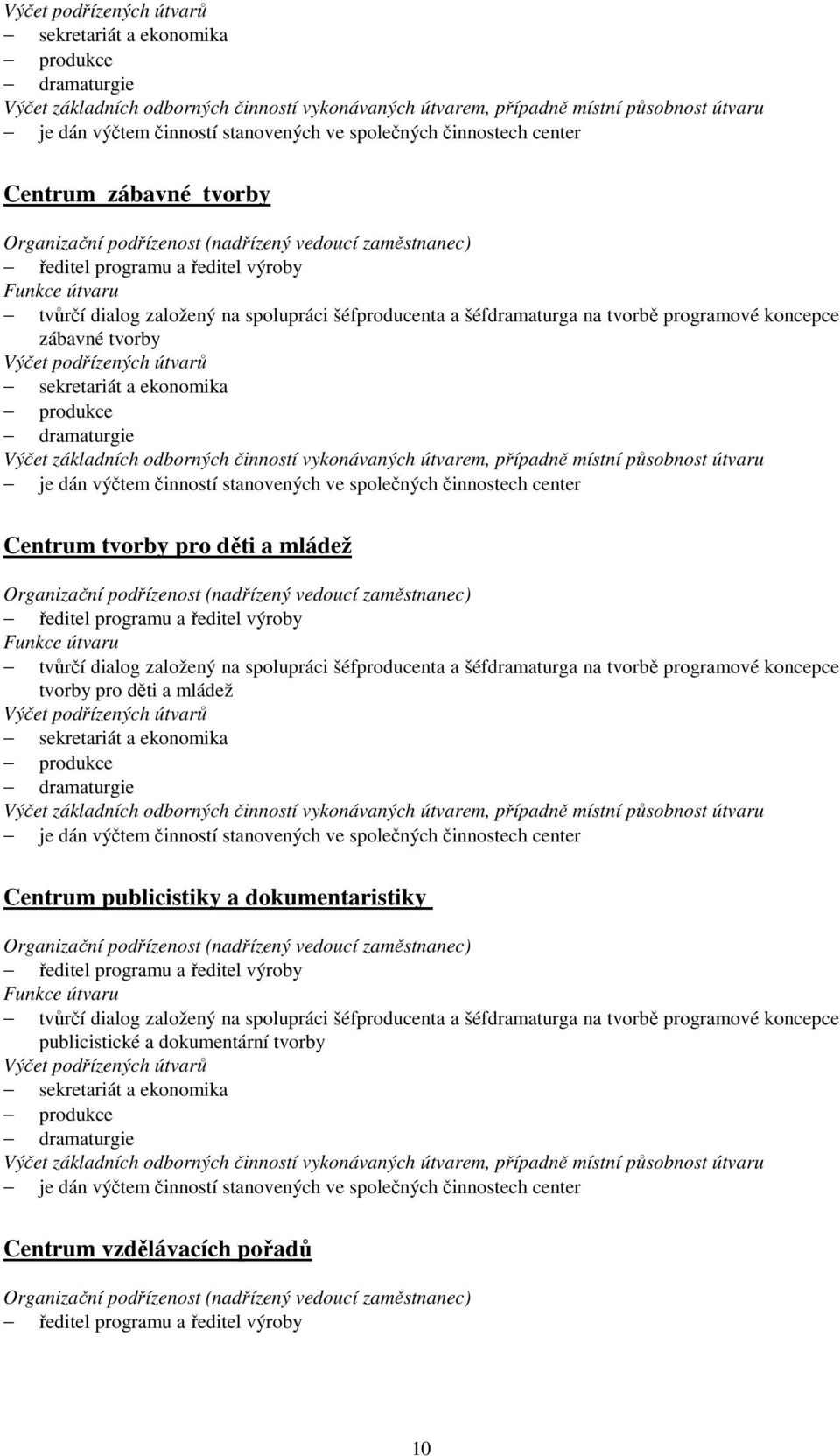 Centrum tvorby pro děti a mládež ředitel programu a ředitel výroby tvůrčí dialog založený na spolupráci šéfproducenta a šéfdramaturga na tvorbě programové koncepce tvorby pro děti a mládež