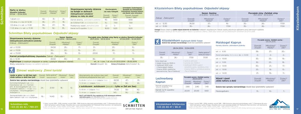 Schmidolins Zauberteppich, Bambilift lub Schmidolinlift Schmidolinův kouzelný koberec, vlek Bambi nebo Schmidolin Karnet dzienny Jednodenní jízdenka 19,- 9,50 9,50 do 12.30/od 11.