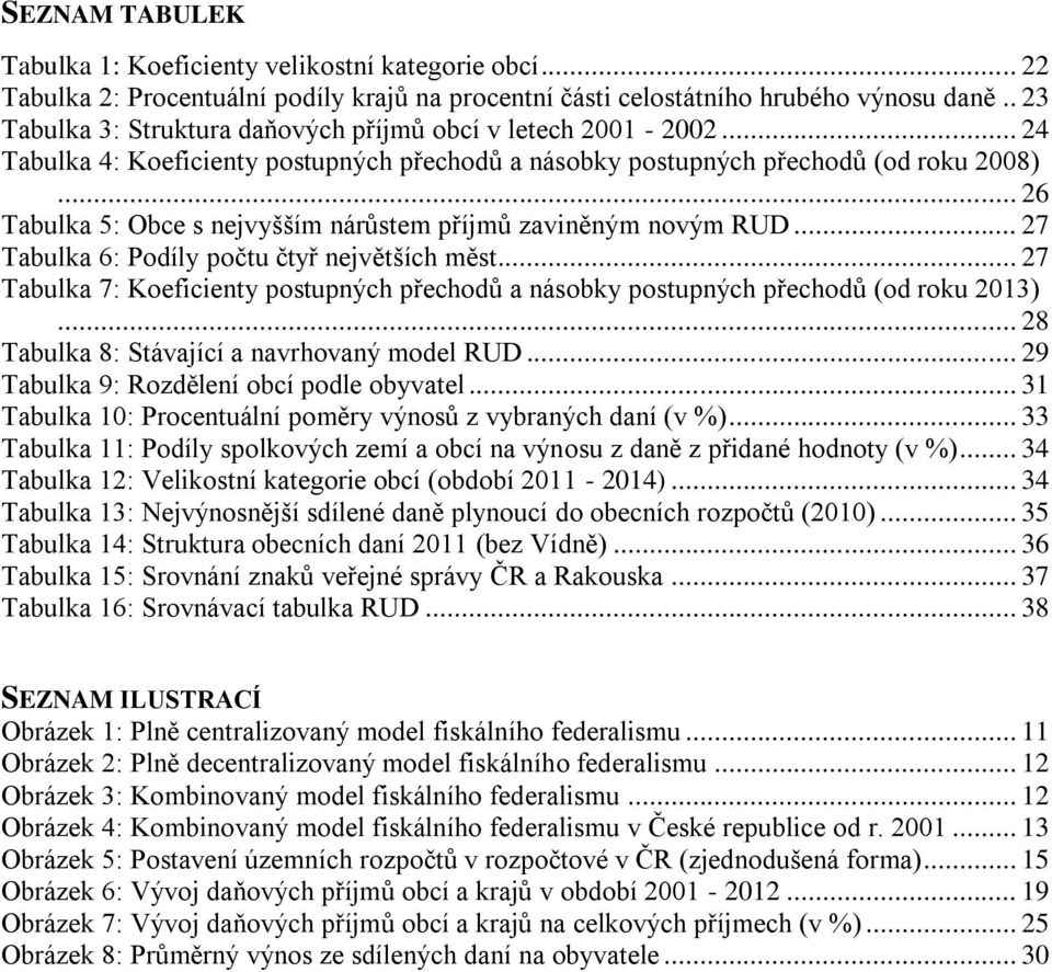 .. 26 Tabulka 5: Obce s nejvyšším nárůstem příjmů zaviněným novým RUD... 27 Tabulka 6: Podíly počtu čtyř největších měst.