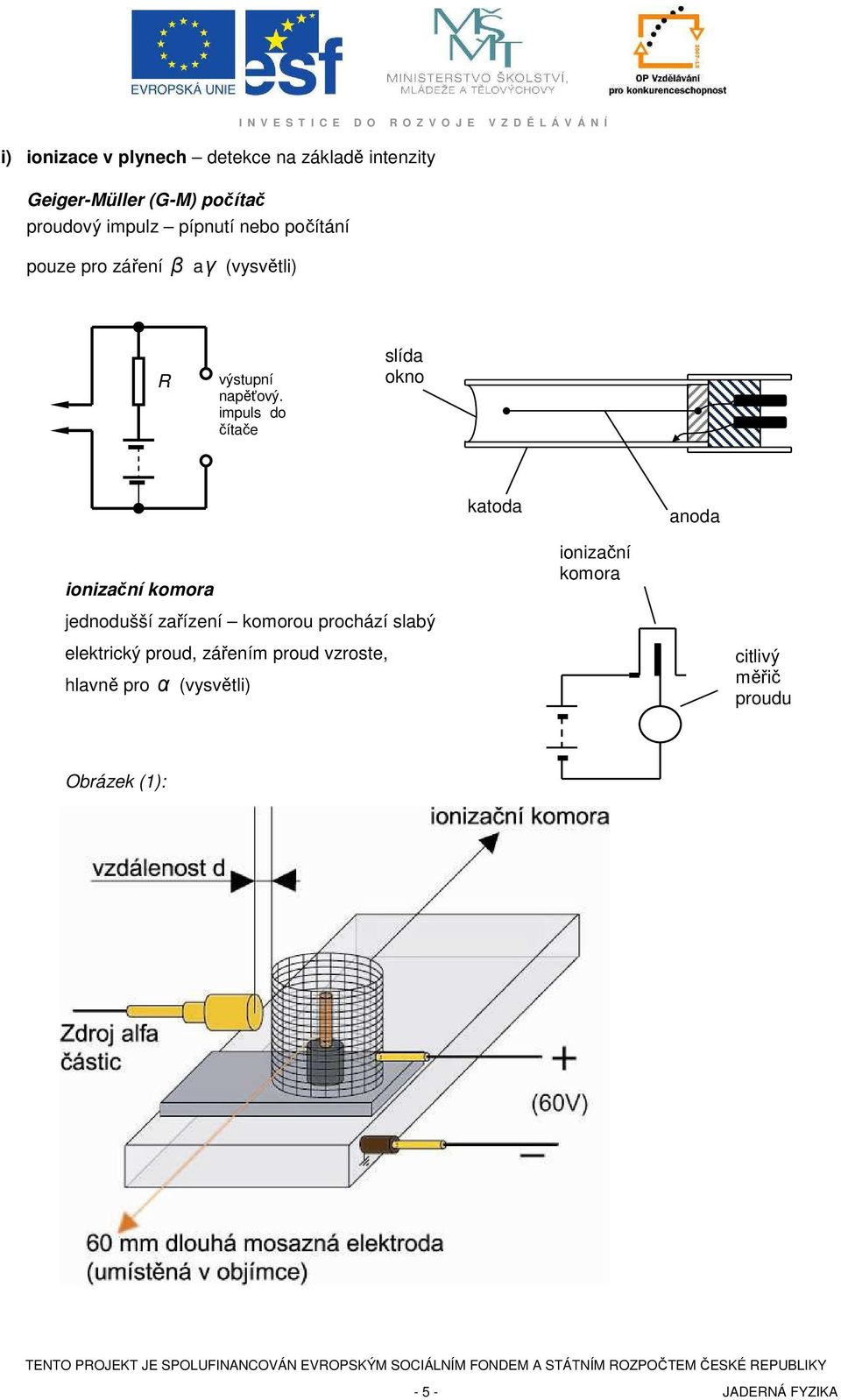 impuls do čítače slída okno katoda anoda ionizační komora ionizační komora jednodušší zařízení