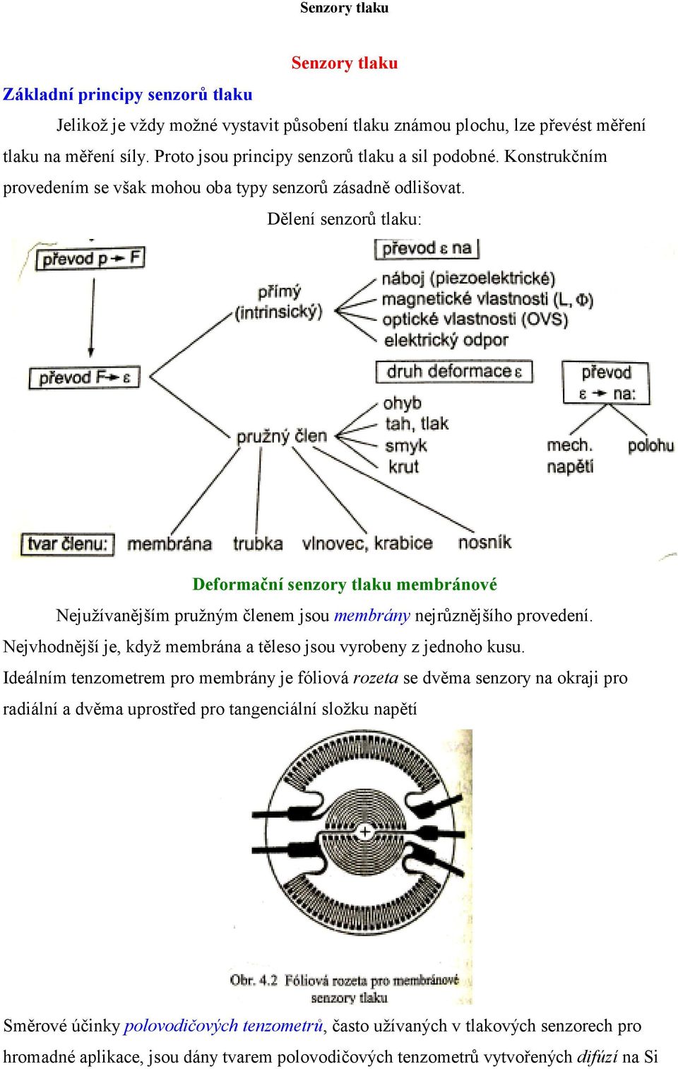 Dělení senzorů tlaku: Deformační senzory tlaku membránové Nejužívanějším pružným členem jsou membrány nejrůznějšího provedení.