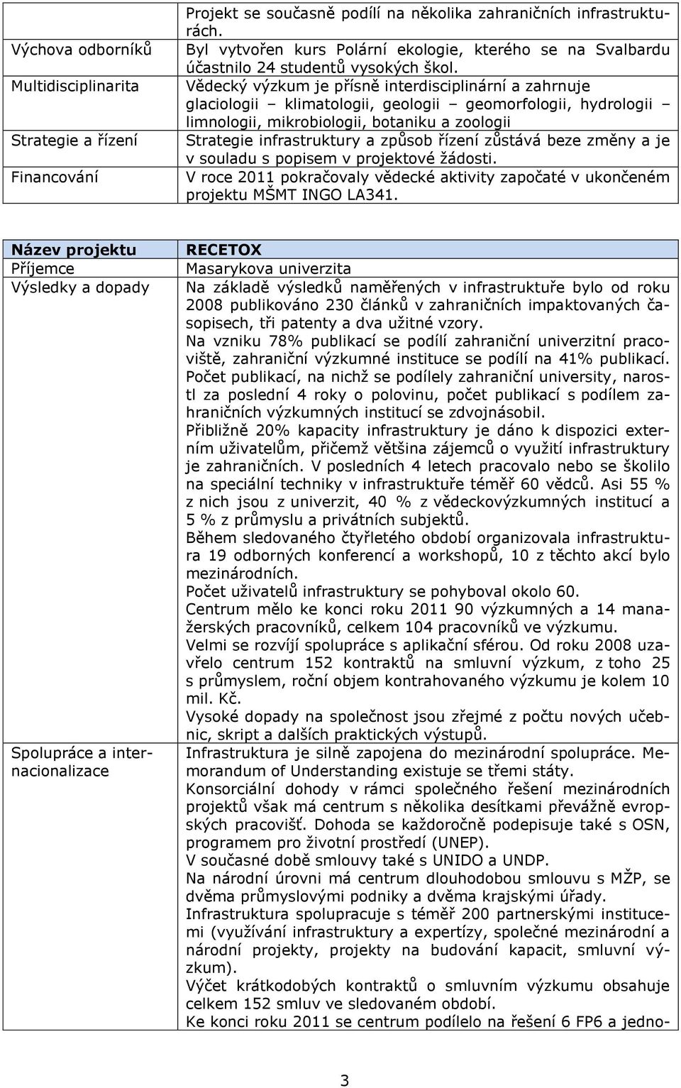 řízení zůstává beze změny a je v souladu s popisem v projektové ţádosti. V roce 2011 pokračovaly vědecké aktivity započaté v ukončeném projektu MŠMT INGO LA341.