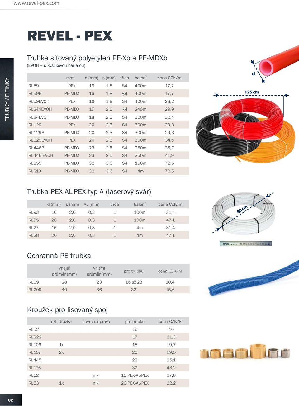 300m 32,4 RL129 PEX 20 2,3 S4 300m 29,3 RL129B PE-MDX 20 2,3 S4 300m 29,3 RL129EVOH PEX 20 2,3 S4 300m 34,5 RL446B PE-MDX 23 2,5 S4 250m 35,7 RL446 EVOH PE-MDX 23 2,5 S4 250m 41,9 RL355 PE-MDX 32 3,6