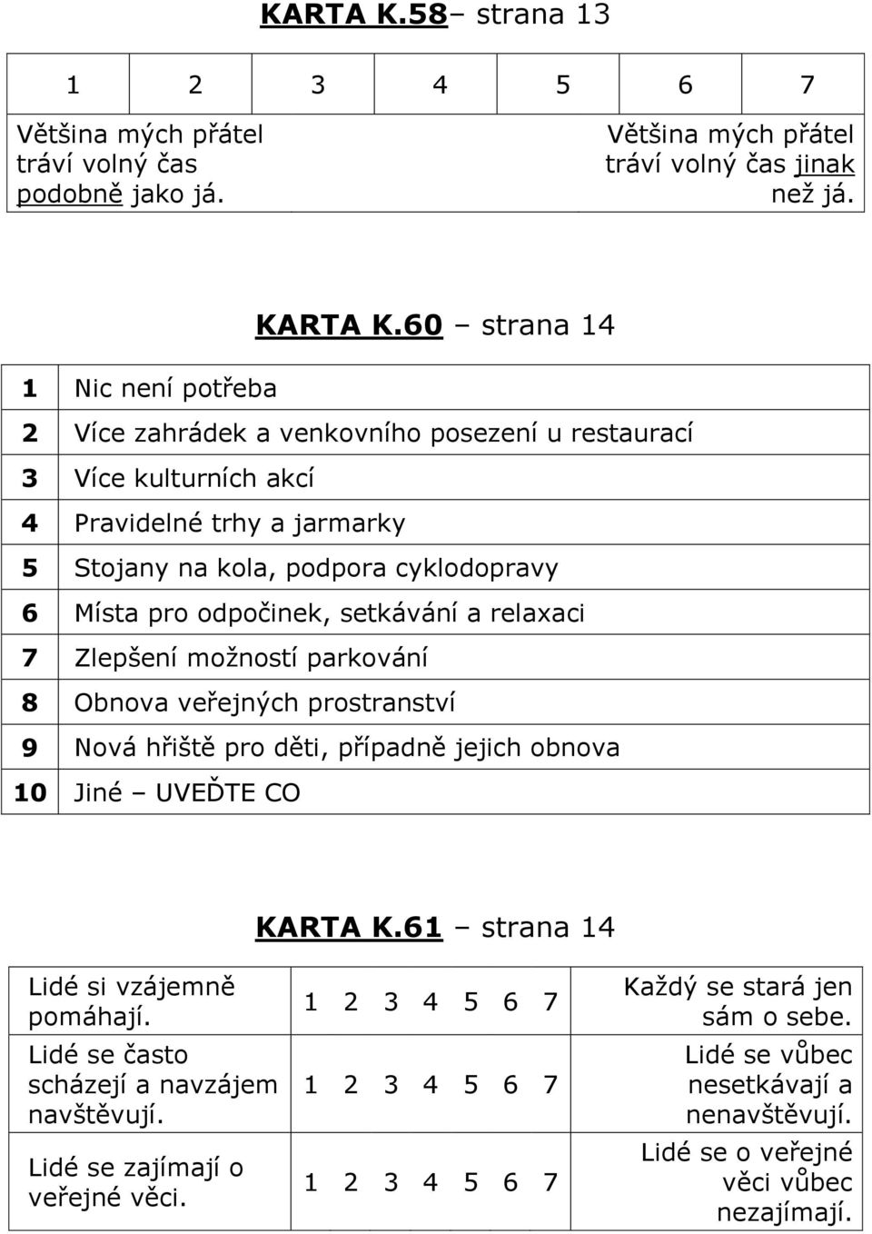 odpočinek, setkávání a relaxaci 7 Zlepšení možností parkování 8 Obnova veřejných prostranství 9 Nová hřiště pro děti, případně jejich obnova 10 Jiné UVEĎTE CO KARTA K.