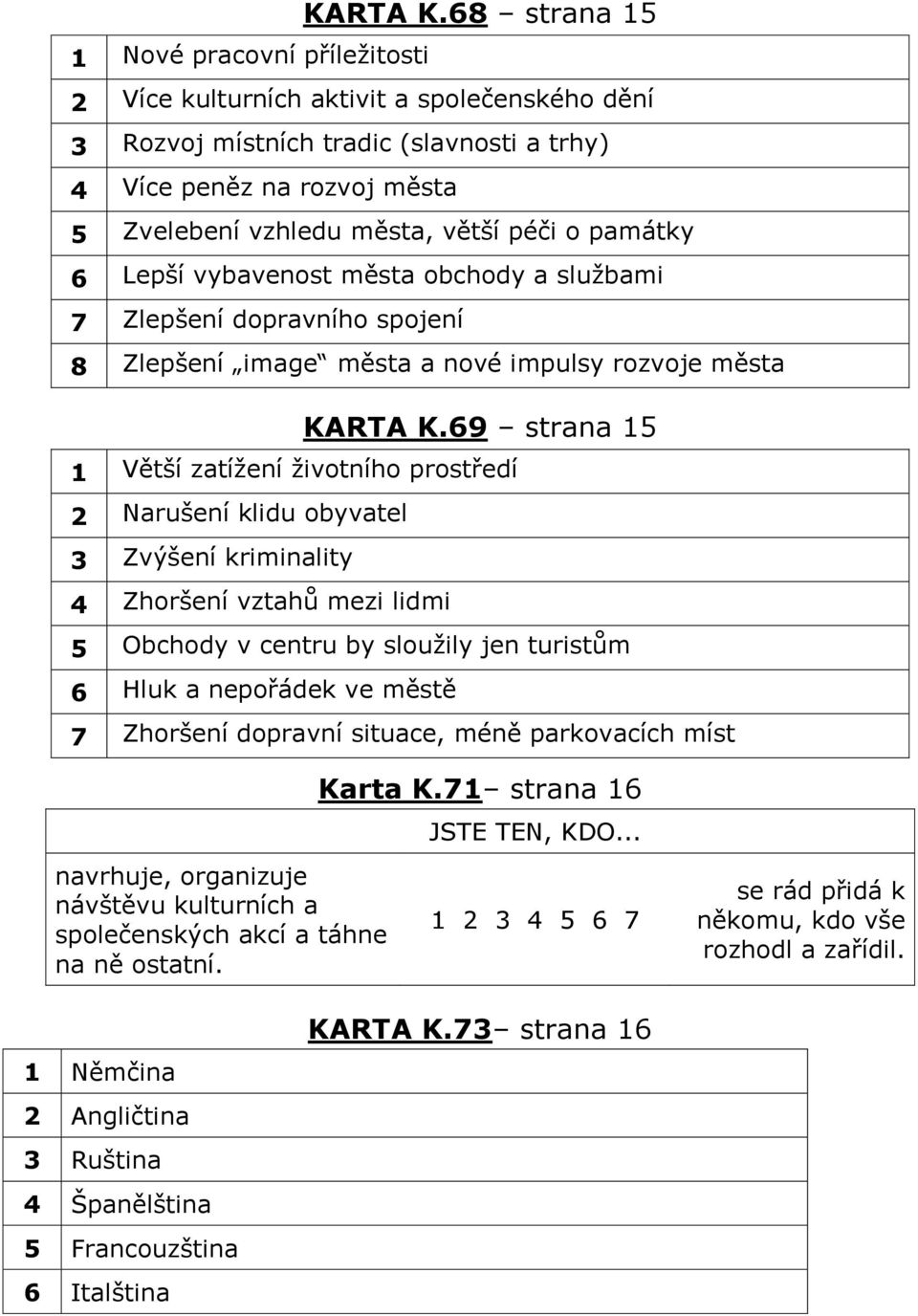 o památky 6 Lepší vybavenost města obchody a službami 7 Zlepšení dopravního spojení 8 Zlepšení image města a nové impulsy rozvoje města 69 strana 15 1 Větší zatížení životního prostředí 2 Narušení