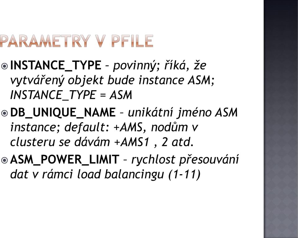 instance; default: +AMS, nodům v clusteru se dávám +AMS1, 2 atd.