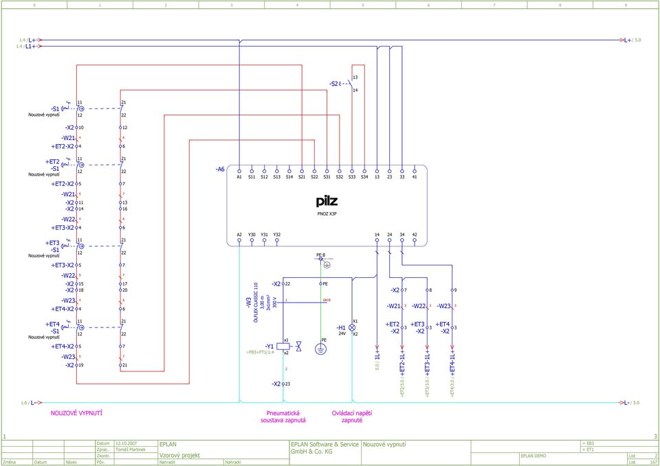 vypnutí +ET-X A Y0 Y Y :8 +ET-X -W +ET -S Nouzové vypnutí -X -X 8 -W +ET-X +ET-X -W -X 9 0 -W ÖLFLEX CLASSIC 0,00 m xmm² -X 00 V -Y